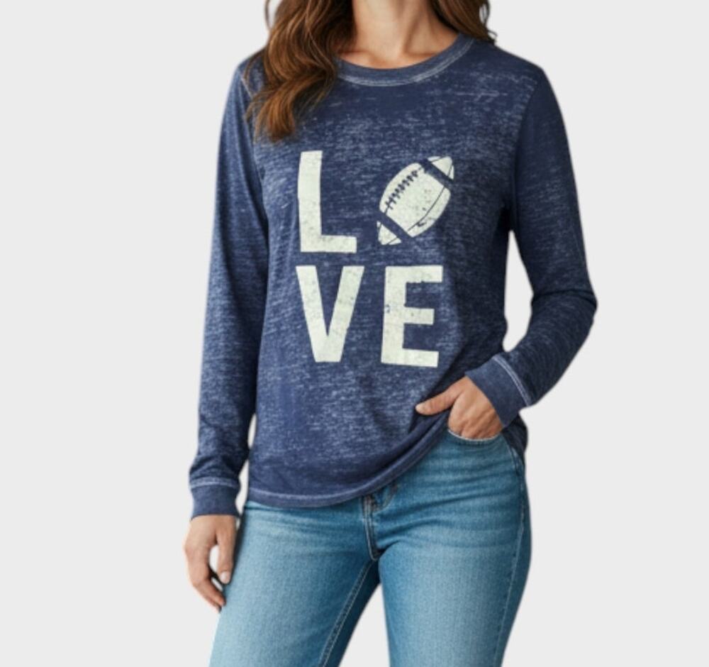 C&C California Womens Small Blue Long Sleeve Top LOVE Football